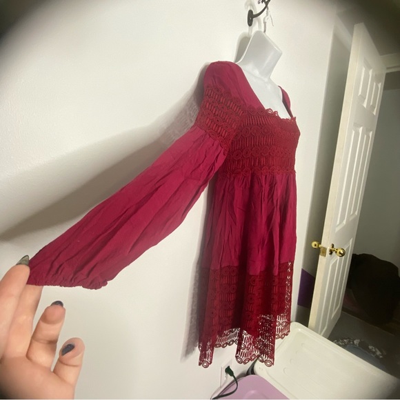 Anthropologie Floreat Wine Aveline Lace Crochet Dress Size 0 - Picture 4 of 16